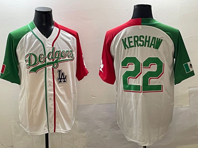 Men Los Angeles Dodgers #22 Kershaw White Green Game 2025 Nike MLB Jersey style 9